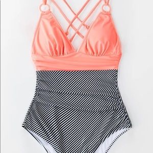 Cupshe brand Peachy And Striped One Piece Swimsuit
